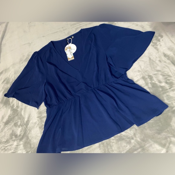 NAVY BLUE PEPLUM BLOUSE - Picture 2 of 6